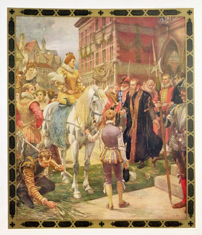 Queen Elizabeth I (1530-1603) opening the Royal Exchange in 1570, illustration from Hutchinsons 